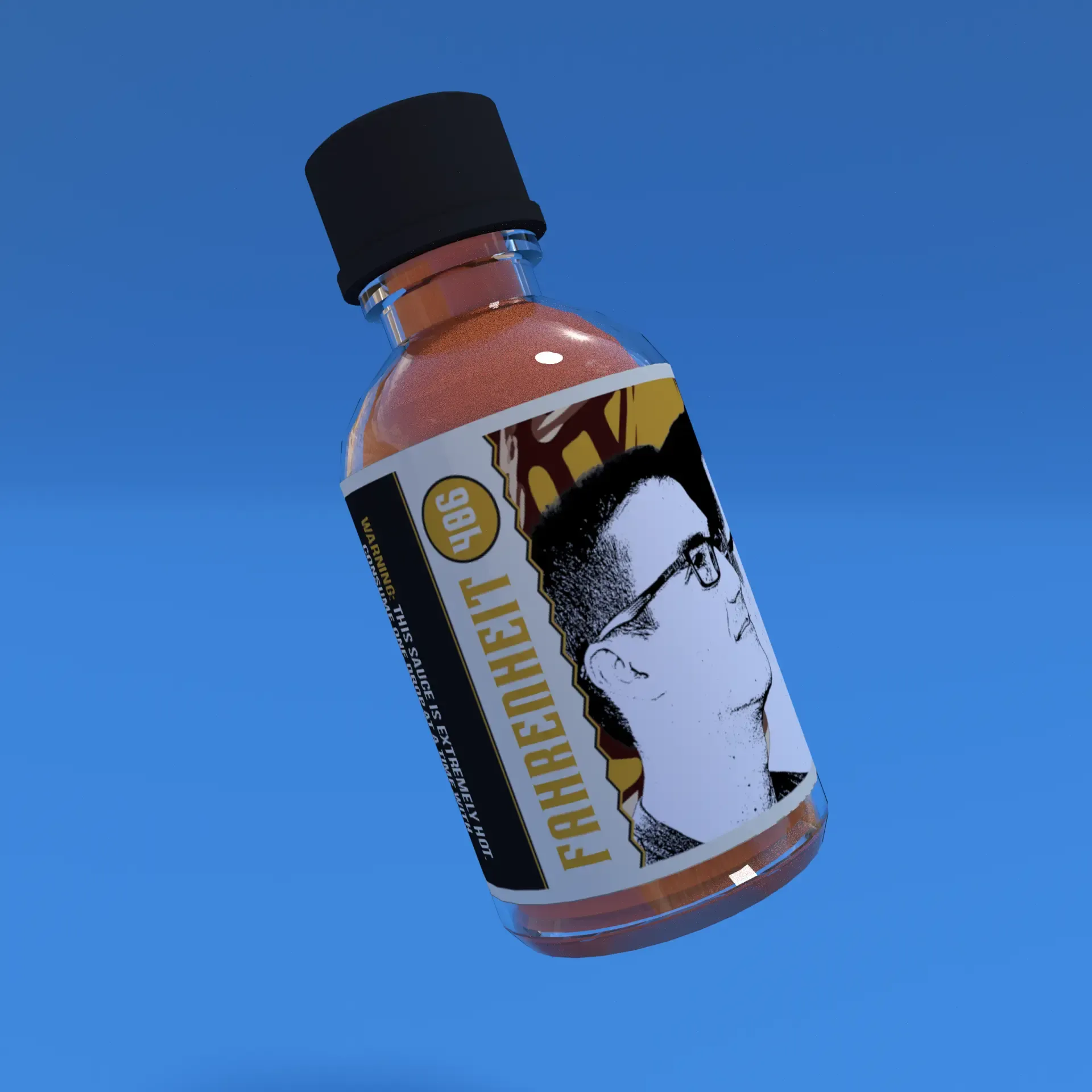 A render of a bottle of hot sauce.