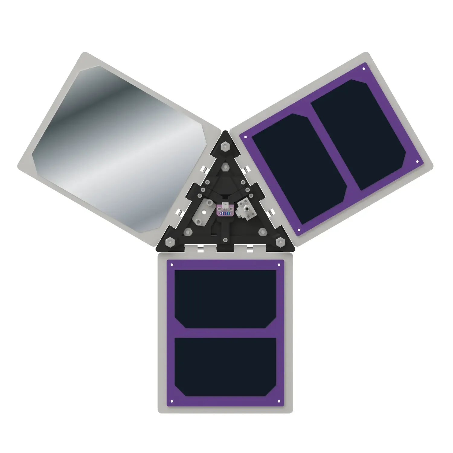 CAD render of bottom of small satellite subsystem.