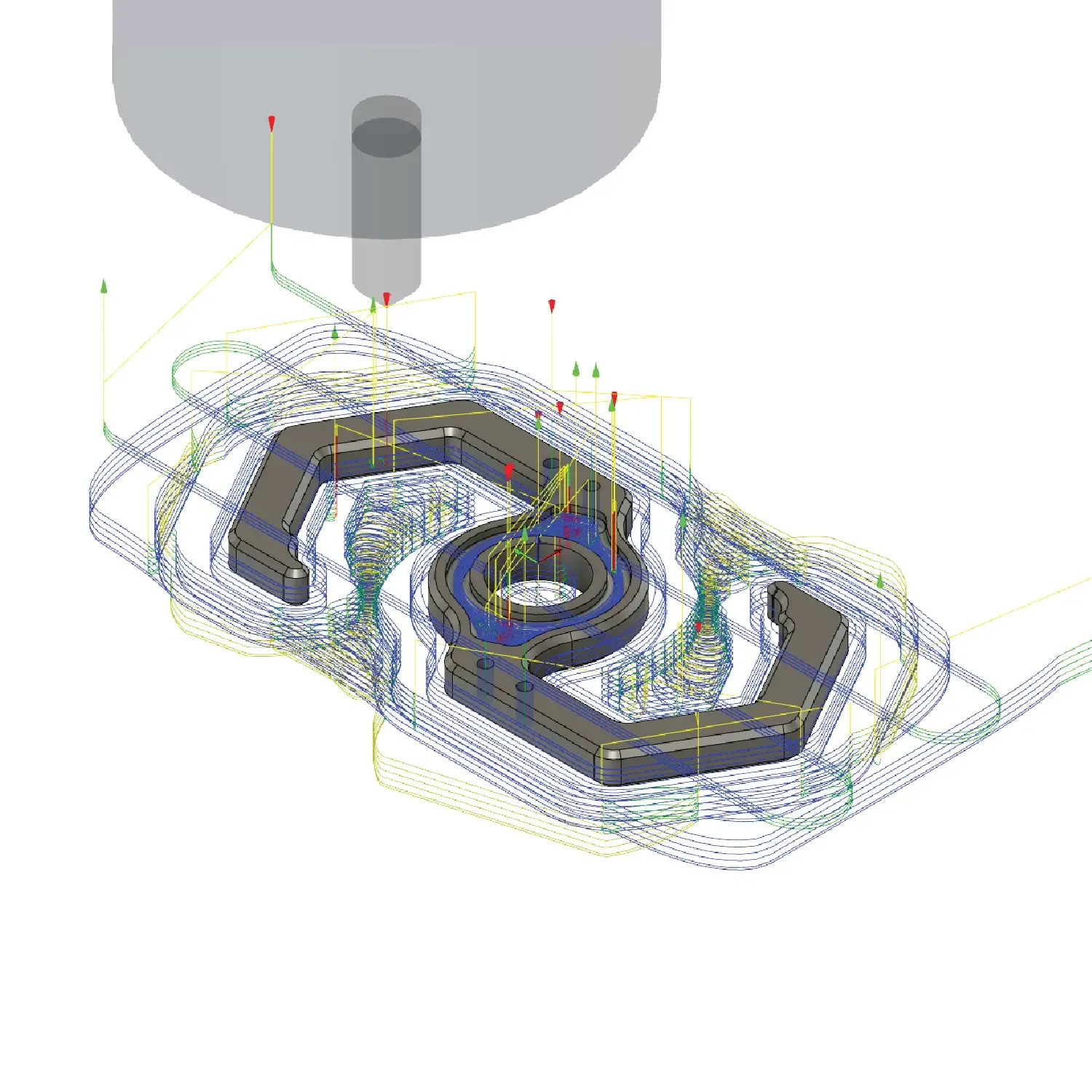 an image of CAM toolpaths for a small aluminum carabiner