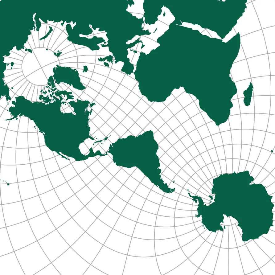 An atlas projected using a Mercator projection and rotated at an off-normal angle.