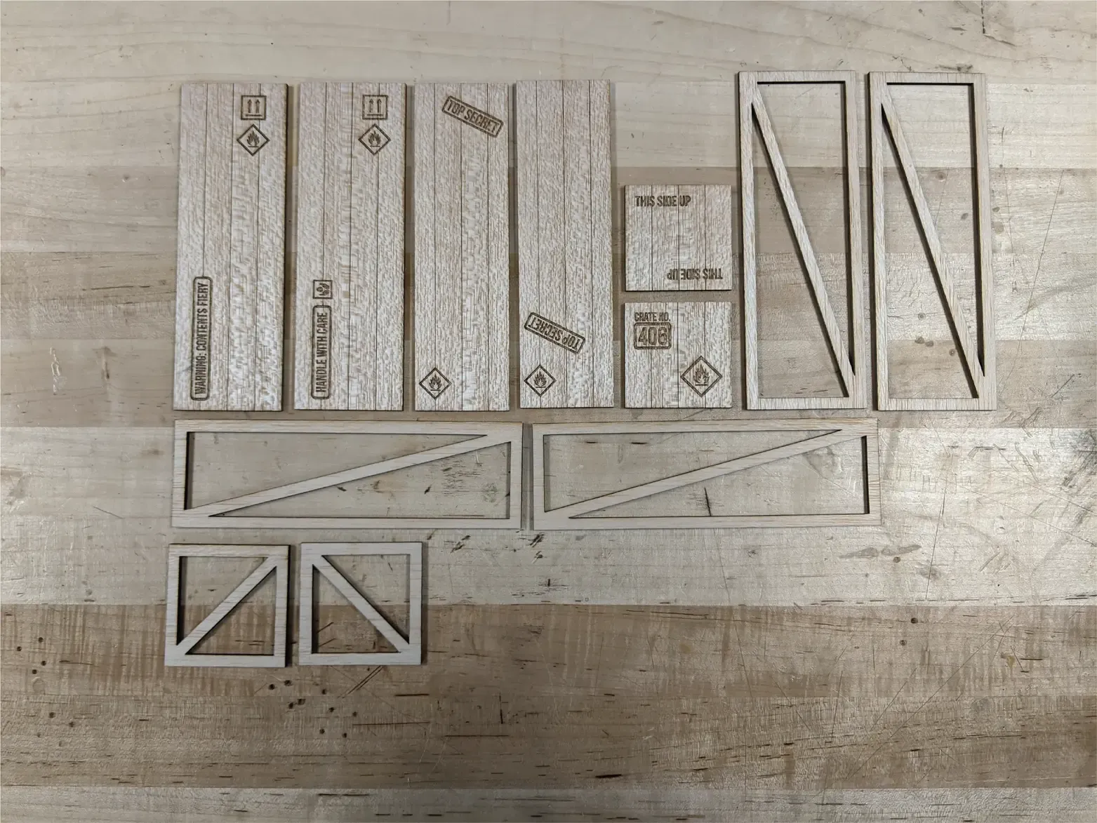 laser cut balsa wood box panels