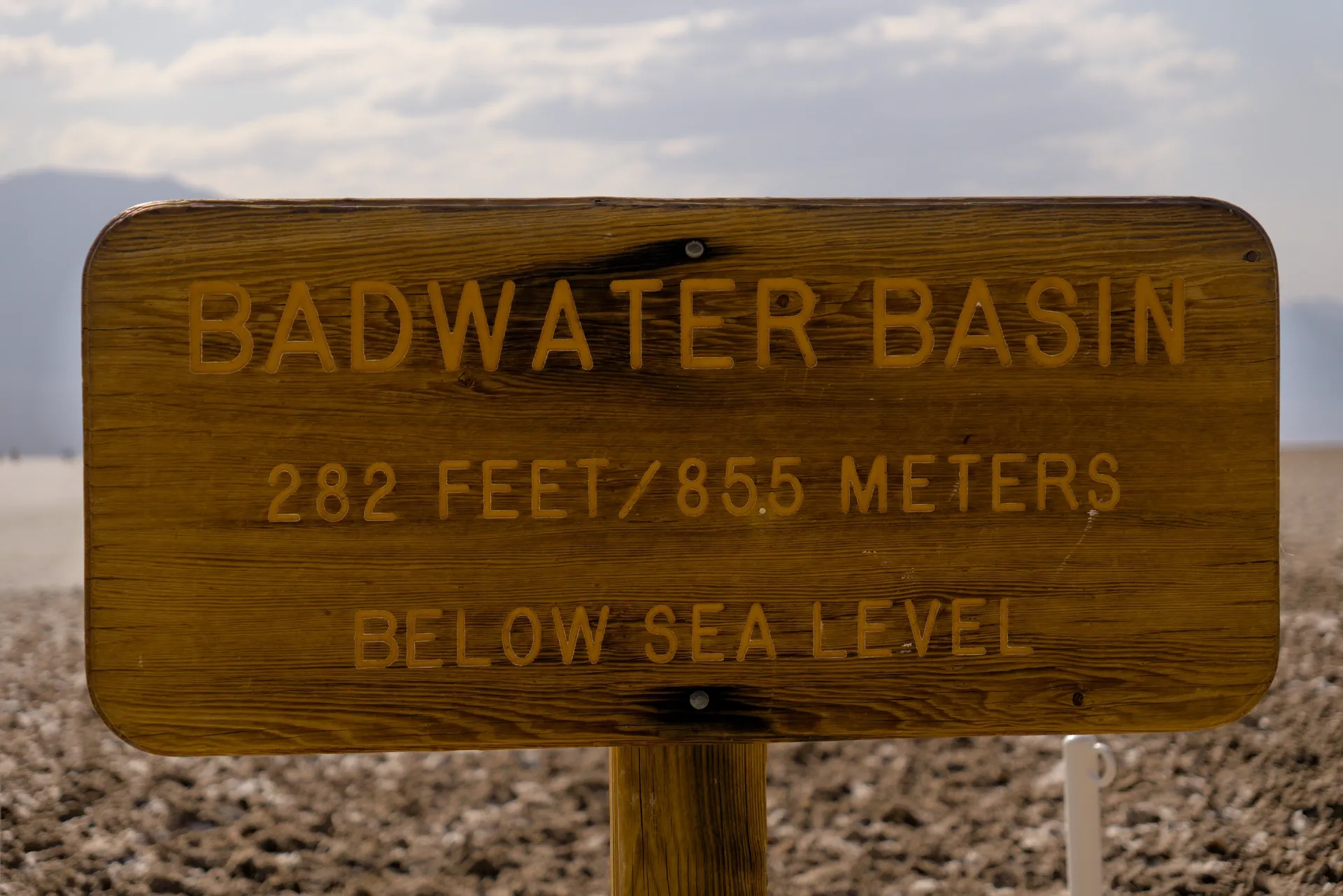 Badwater Basin elevation sign.