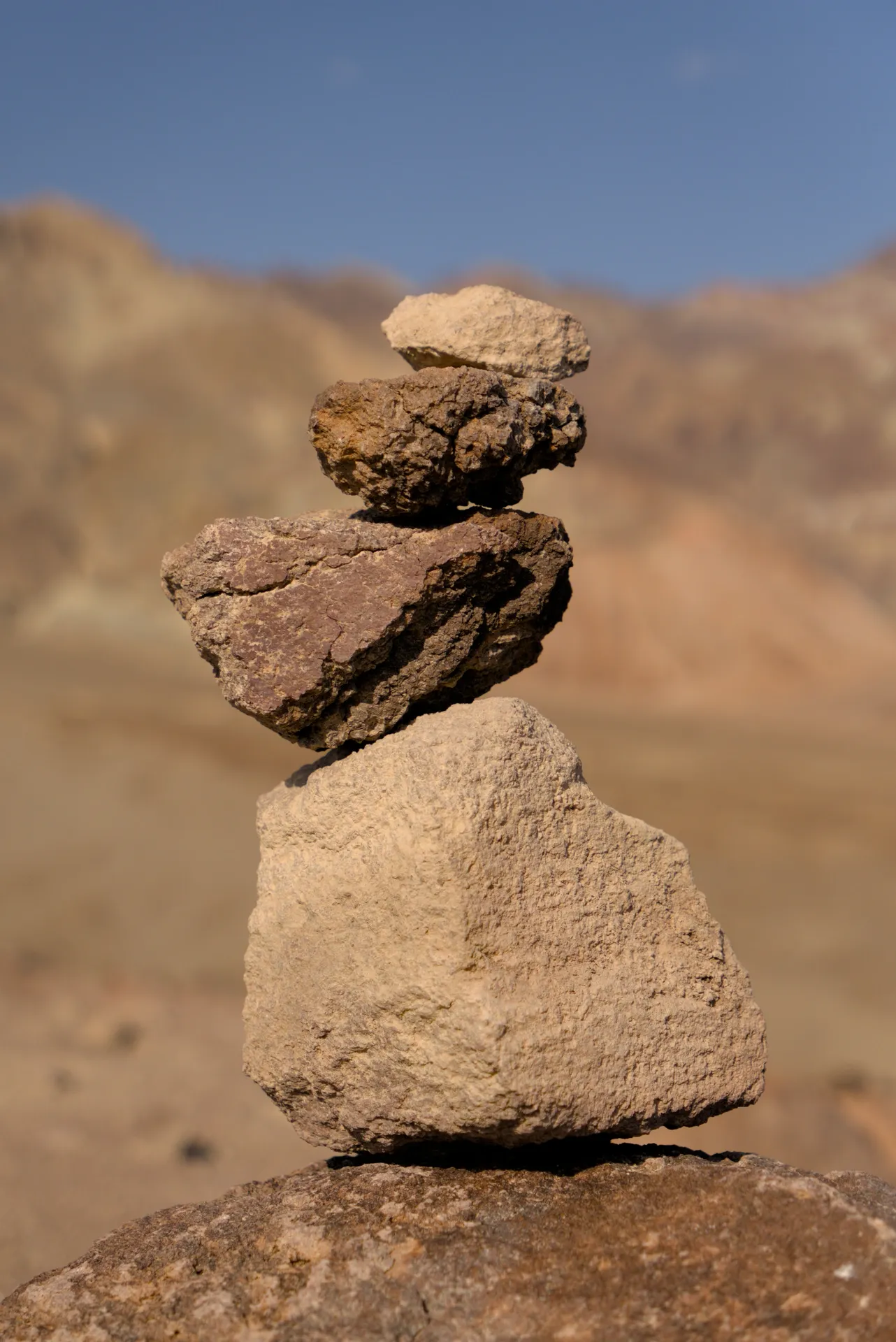 A balanced rock cairn.