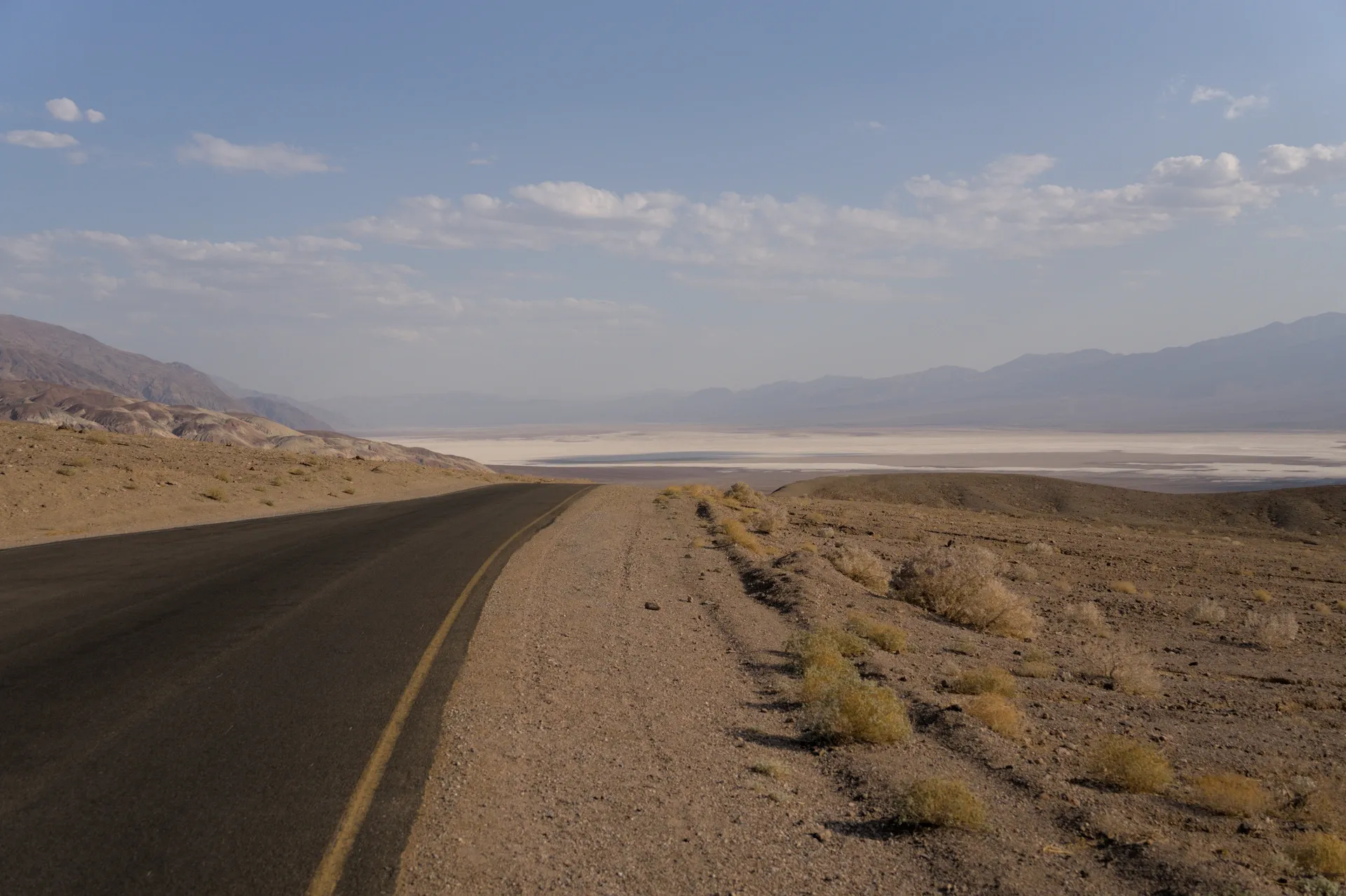 Road descending to the salt flats.