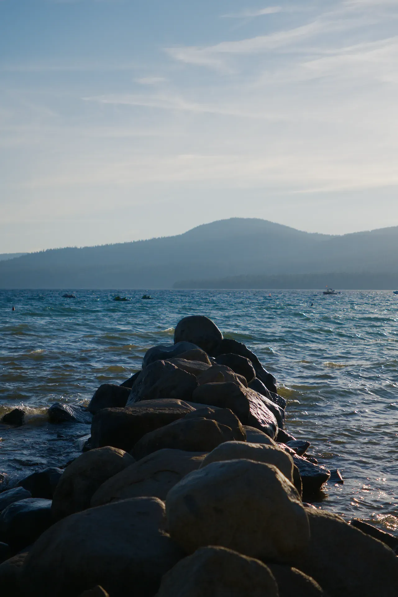 Rocks at sunset at Lake Tahoe.
