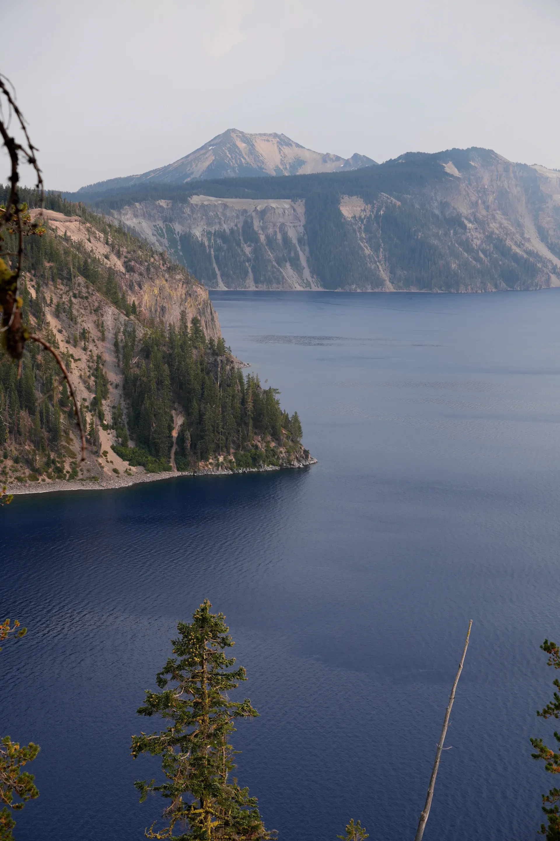 Crater Lake caldera with blue water.