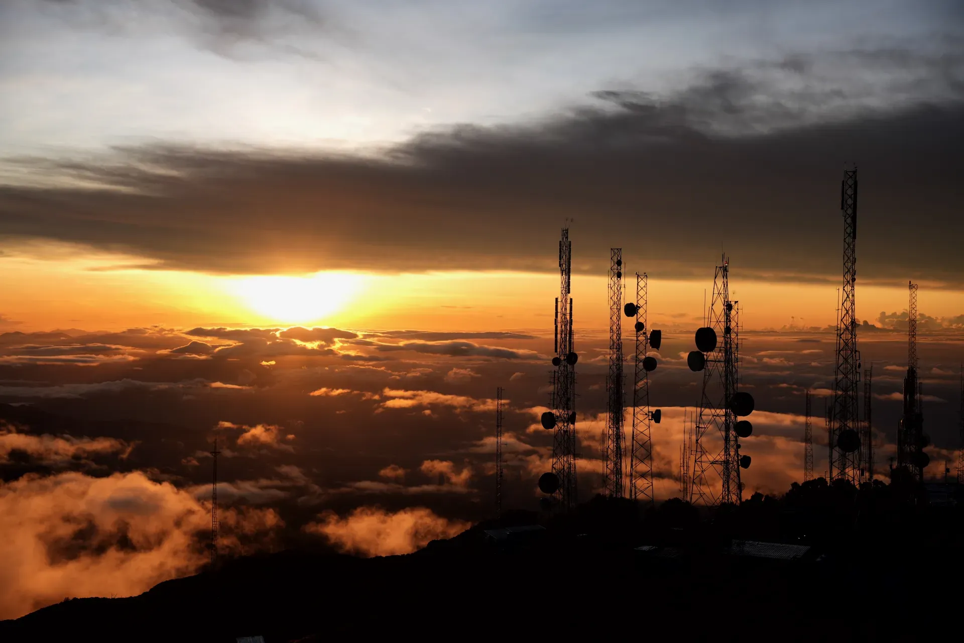 Antenna towers on Barú at sunrise.