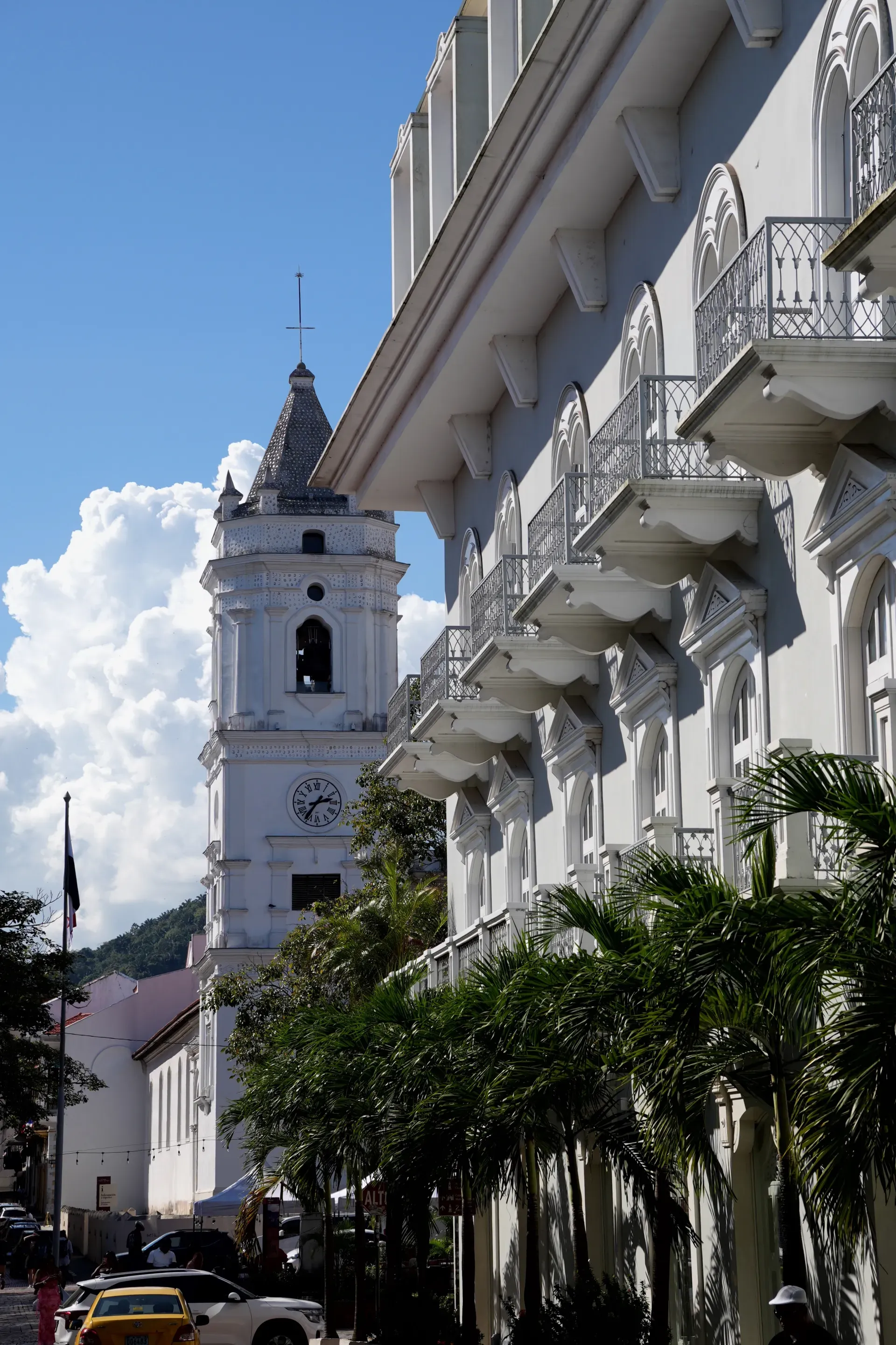 A cathedral tower in Casco Viejo.