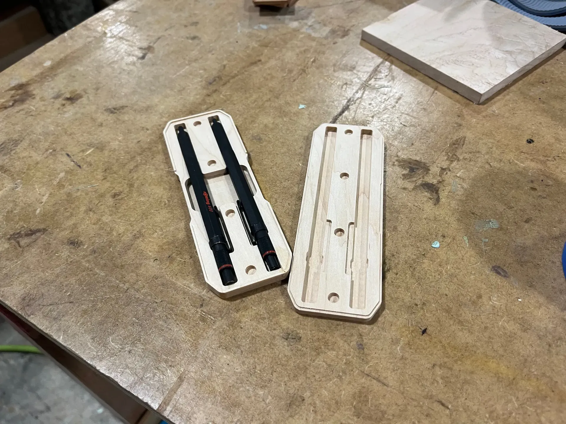 Milled wooden pencil case.
