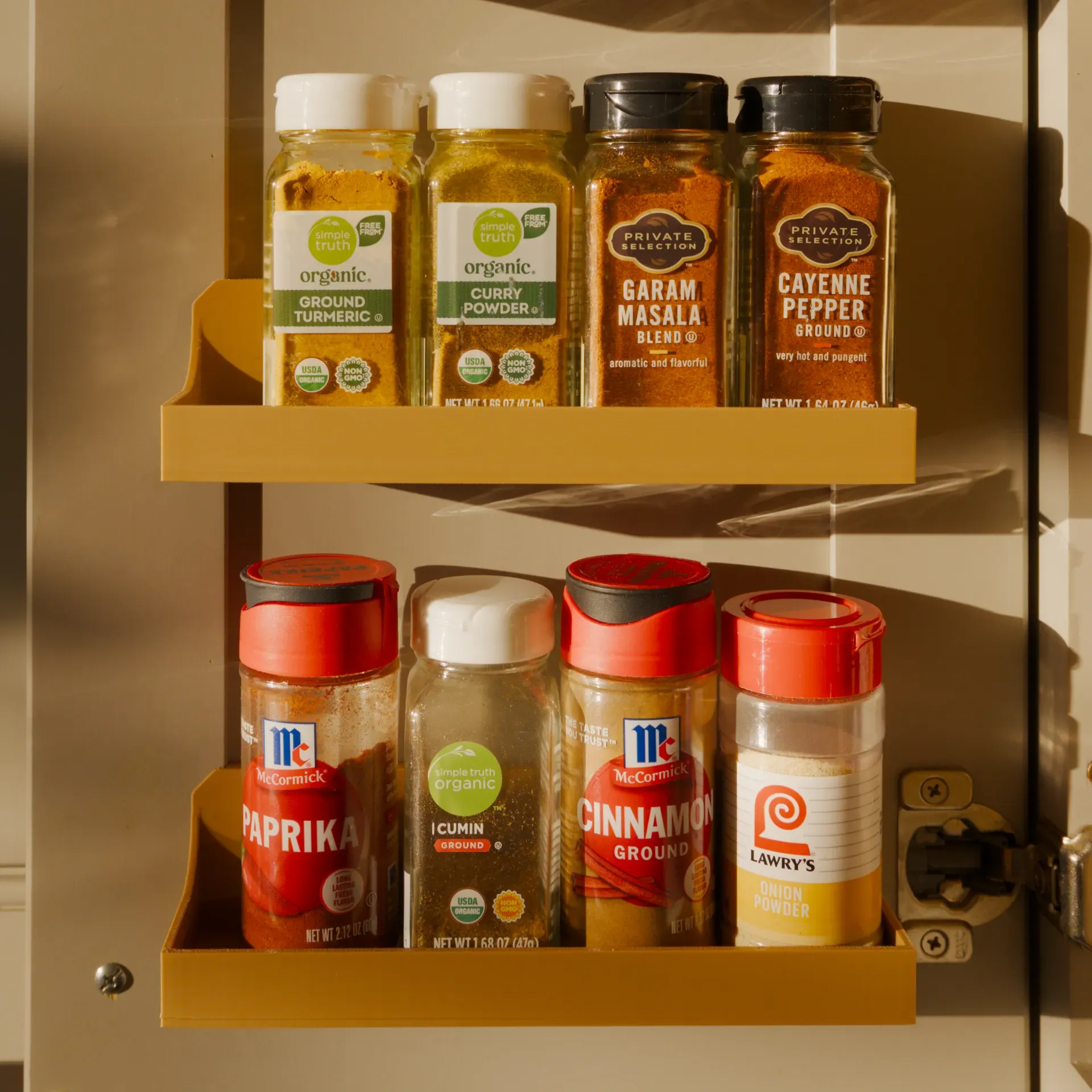 spices on 3d printed shelves at sunrise